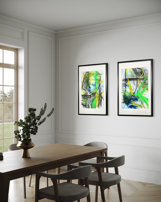 Framed abstract paintings