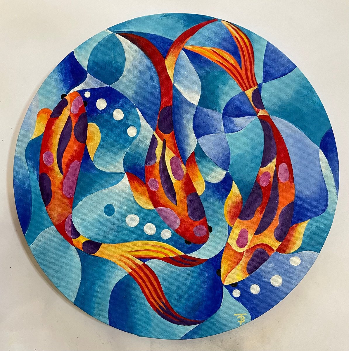 Organic Animal Acrylic Painting By Tiffany Budd, 12 X 12", Three In A Pond, Original Artwork