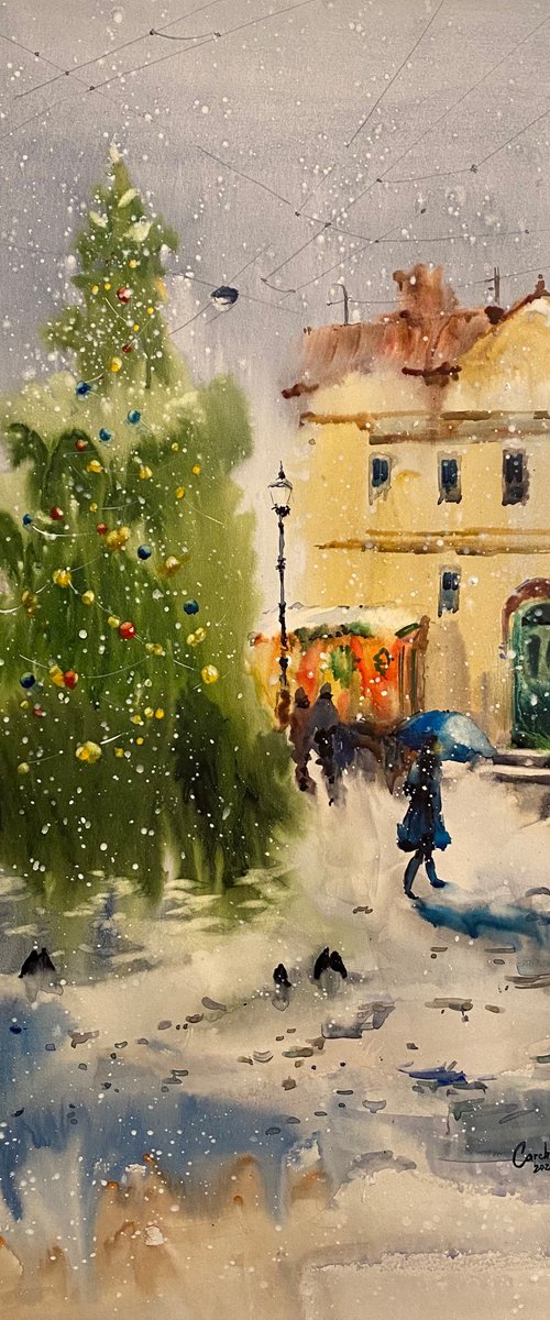 Sold Watercolor “Christmas is coming” perfect gift by Iulia Carchelan