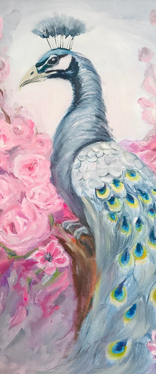 Rose Garden Peacock by Olga Volna