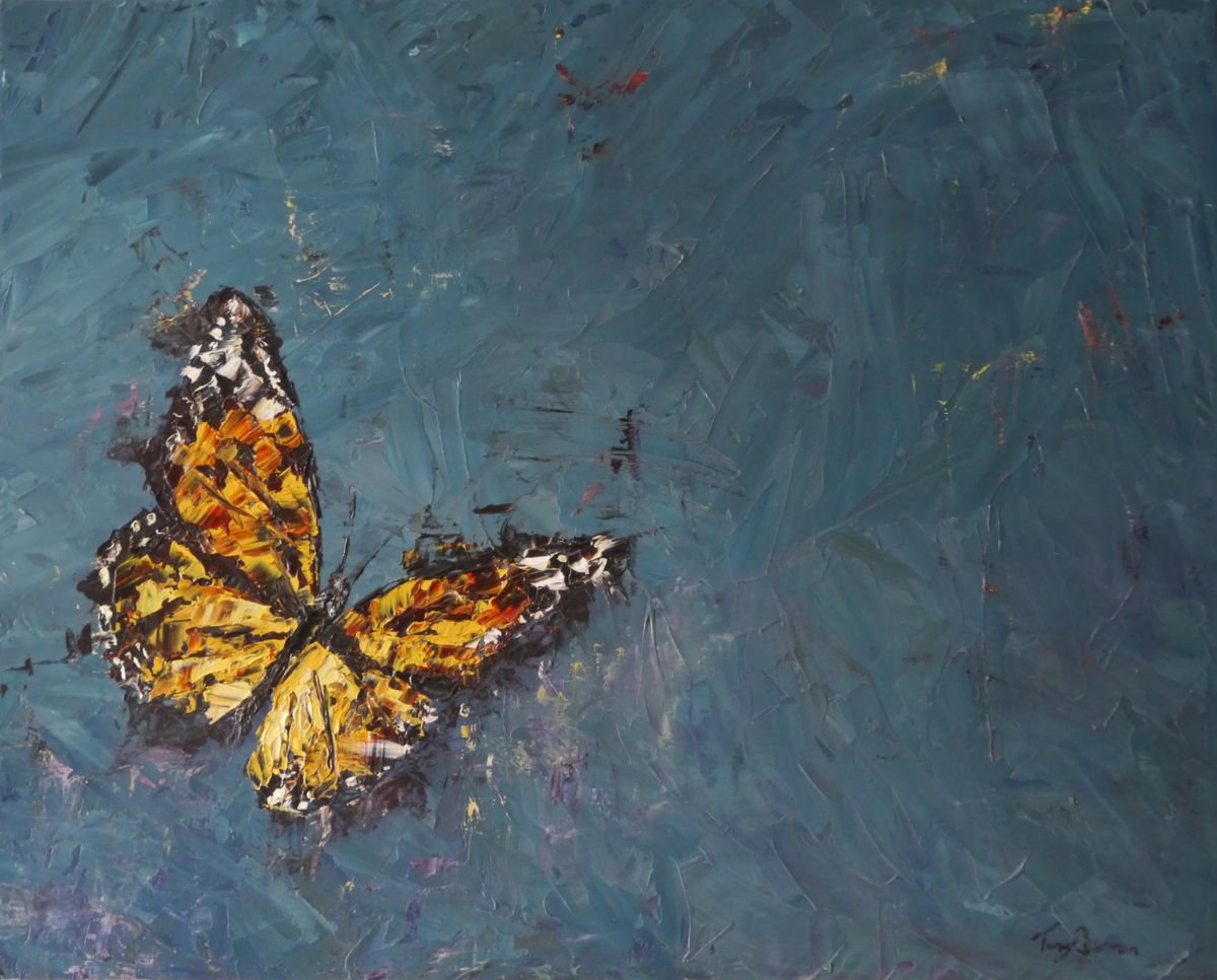 Illustrative Animal Oil Painting By Tony Berriman, 15 X 12", Butterly, Original Artwork