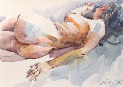 Nude on the bed by Goran Žigolić Watercolors