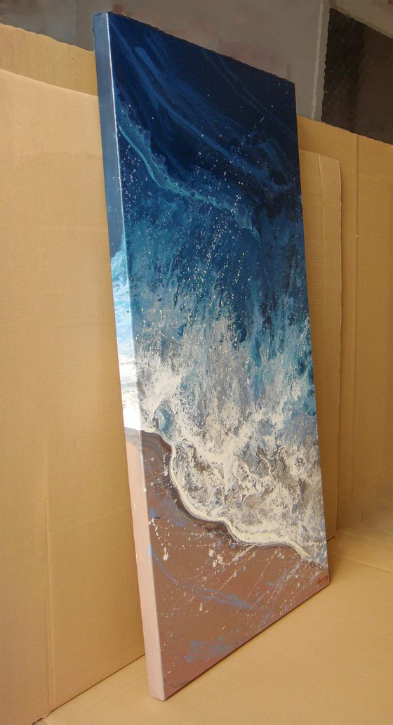 46.8" Seascape "Evening Waves" LARGE Painting  60 x 119 cm