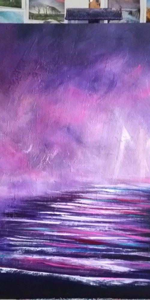 Seascape, Embrace the Storm - Seascape, large, XL, purple, storm, Modern Art Office Decor Home by Mel Graham