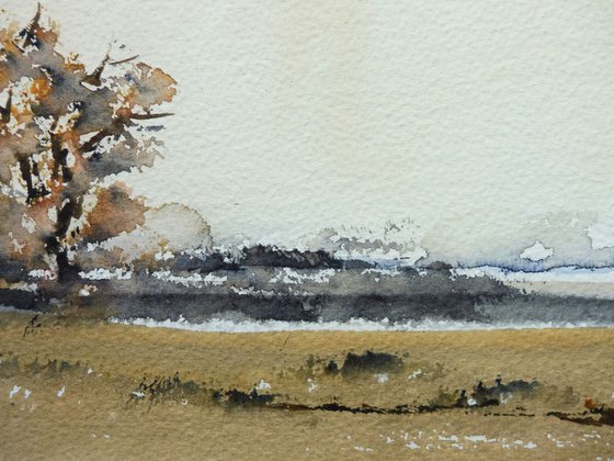 TREE WARWICKSHIRE LANDSCAPE. Original watercolour landscape painting.