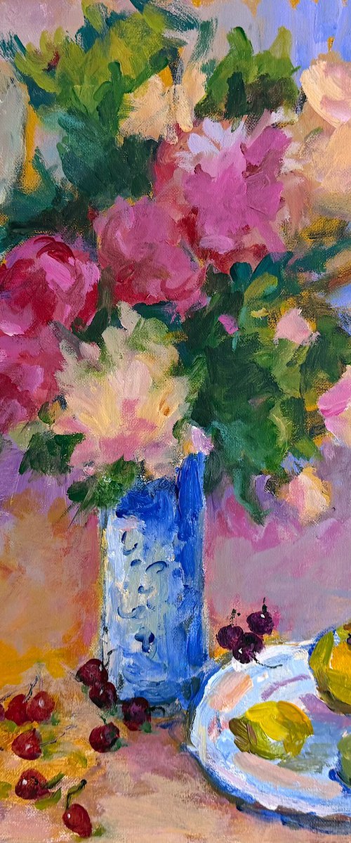 Flowers and Fruits on Table. by Mutlu Ertac