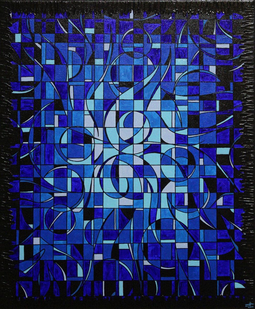 Abstract Acrylic Painting By Jonathan Pradillon, 20 X 24, Bewitching Blue Fragmentation, Original Artwork