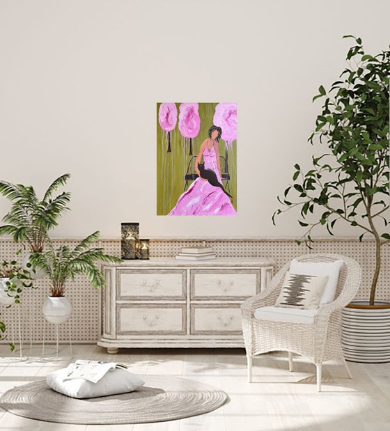 Woman with Cat Painting