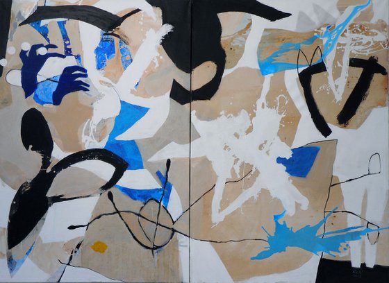 Diptych - Abstract Painting - snow white unconscious when it saw the pack