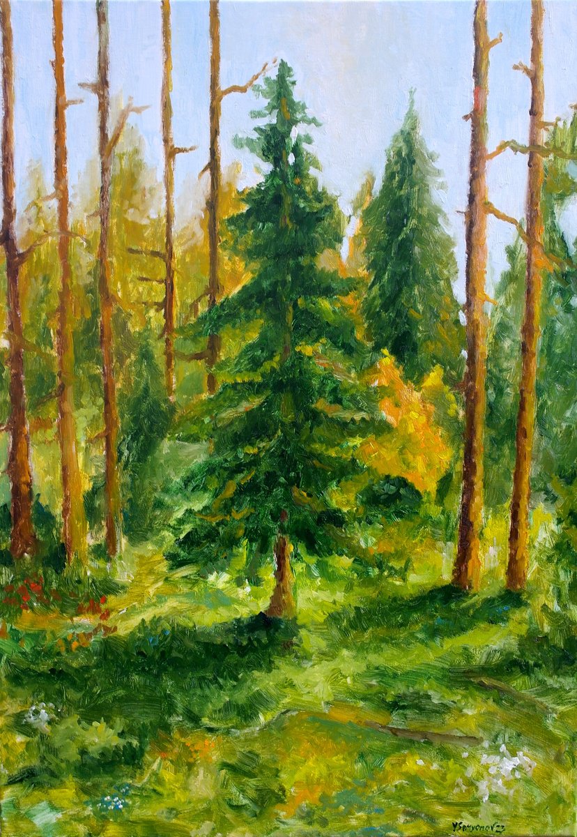 Expressive Landscape Oil Painting By Juri Semjonov, 20 X 28", Summer Forest, Original Artwork