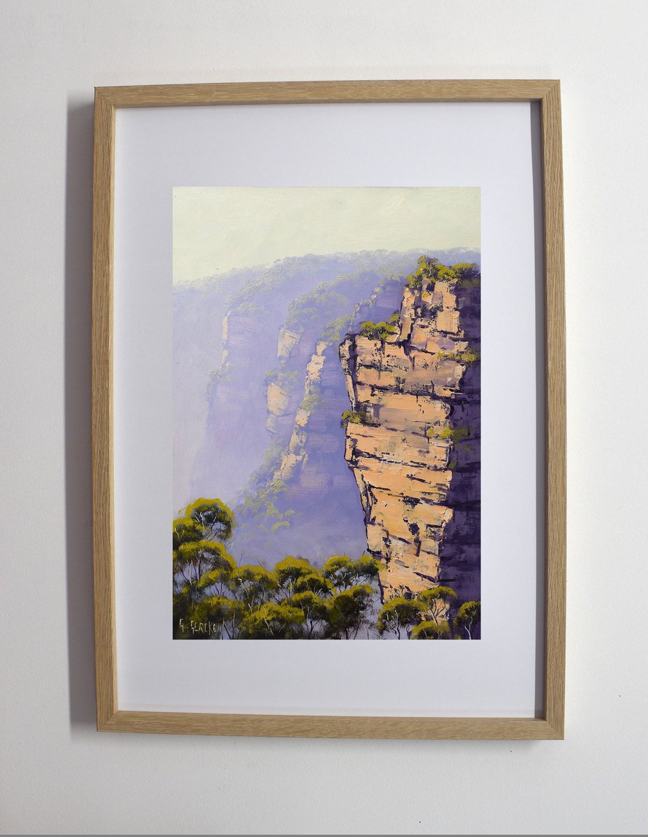 Impressionistic Landscape Oil Painting By Graham Gercken, 11 X 16, The Blue Mountains Cliffs, Original Artwork