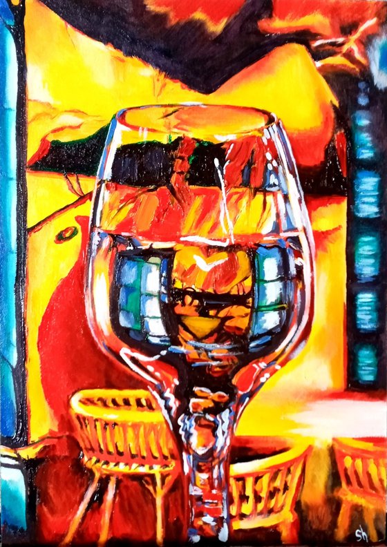reflection in a glass of wine