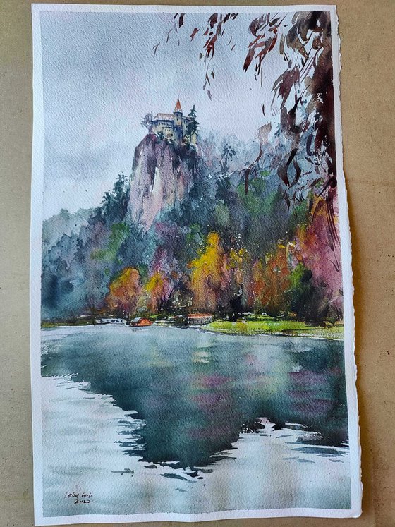 Lake Bled, Slovenia Original watercolor painting (2022), European landmarks