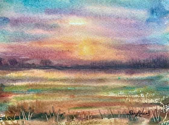 Wareham water meadows sunset, Dorset