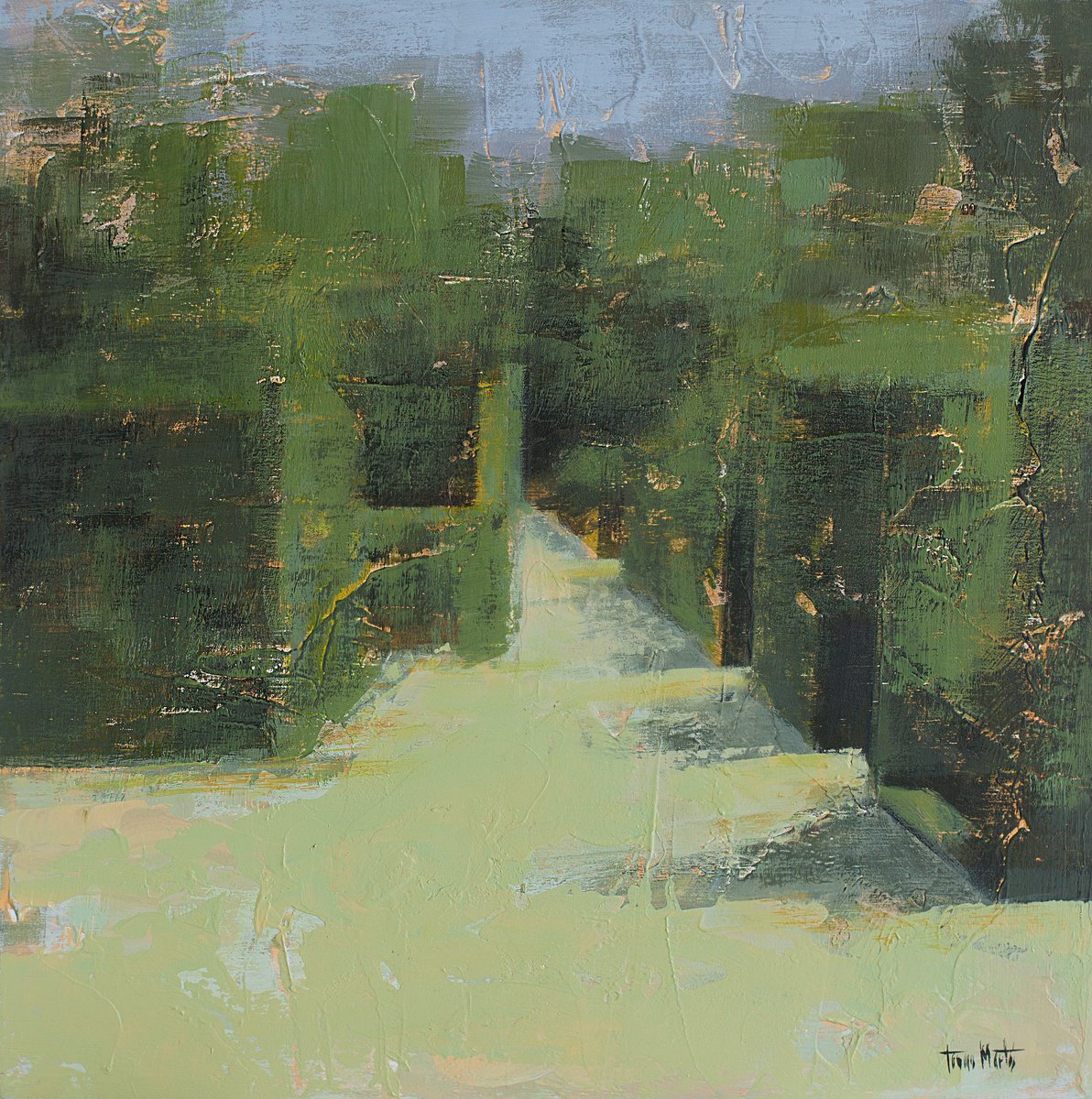 Impressionistic Landscape Oil Painting By Tomasa Martin, 12 X 12", Stop Xvi, Original Artwork