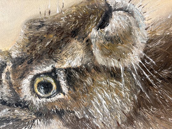 Framed Hare Oil Painting Original Impasto