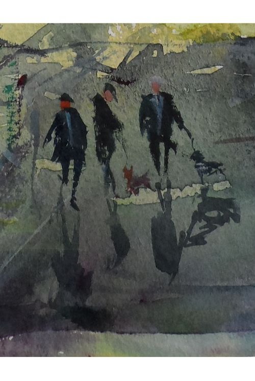 Men with their dogs (Mini Painting) by Faiqa Uppal