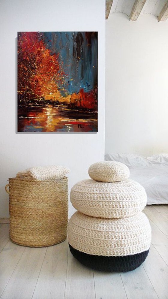 " THE MAGIC AUTUMN "  ABSTRACT original OIL painting  FALLpalette knife GIFT MODERN URBAN ART OFFICE ART DECOR HOME DECOR GIFT IDEA