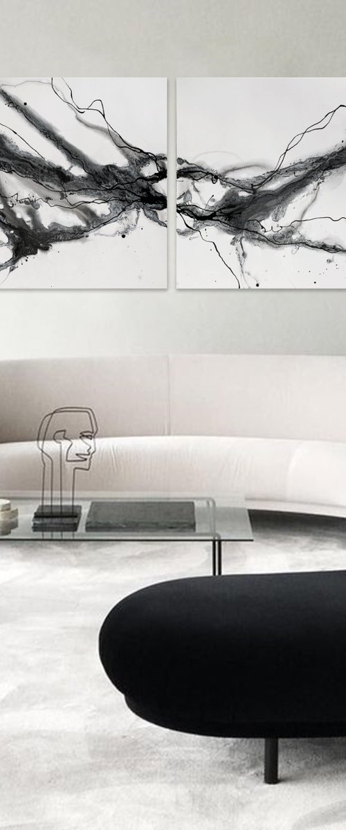 Black and White Marble Abstract XL Large Contemporary Art by Carol Wood
