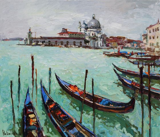 Gondolas in Venice Italy - Original Oil Painting