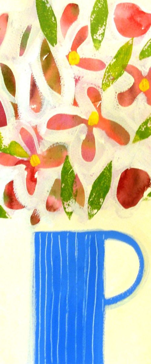 Spring Flowers in a Blue Vase by Jan Rippingham