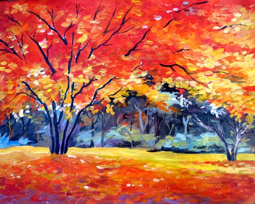 Beauty of Autumn Forest-Acrylic on canvas painting by Samiran Sarkar