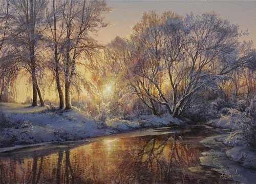 Winter pond by Viktar Yushkevich YUVART