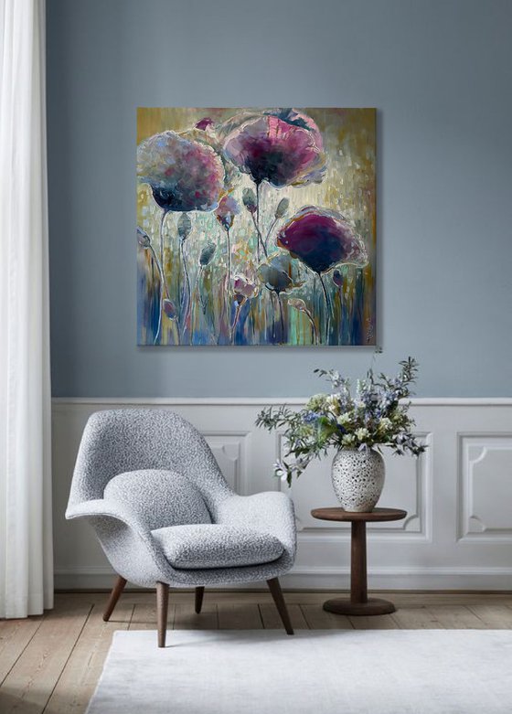 Beautiful poppies. Flowers oil painting