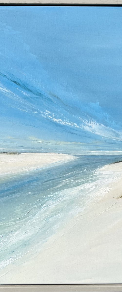 Inlet in the Dunes medium seascape painting by Jane Skingley