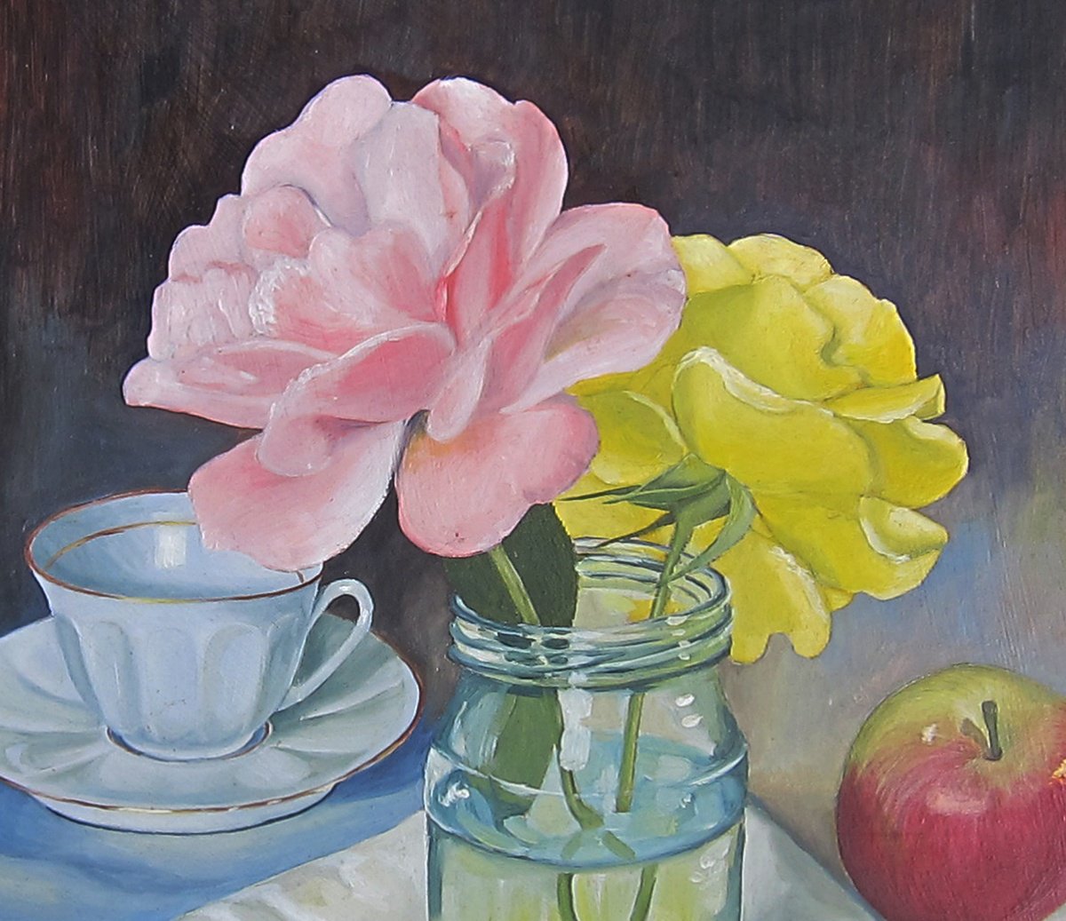 Photorealistic Still Life Oil Painting By Sophie Colmer-Stocker, 16 X 16", Still Life With Roses., Original Artwork