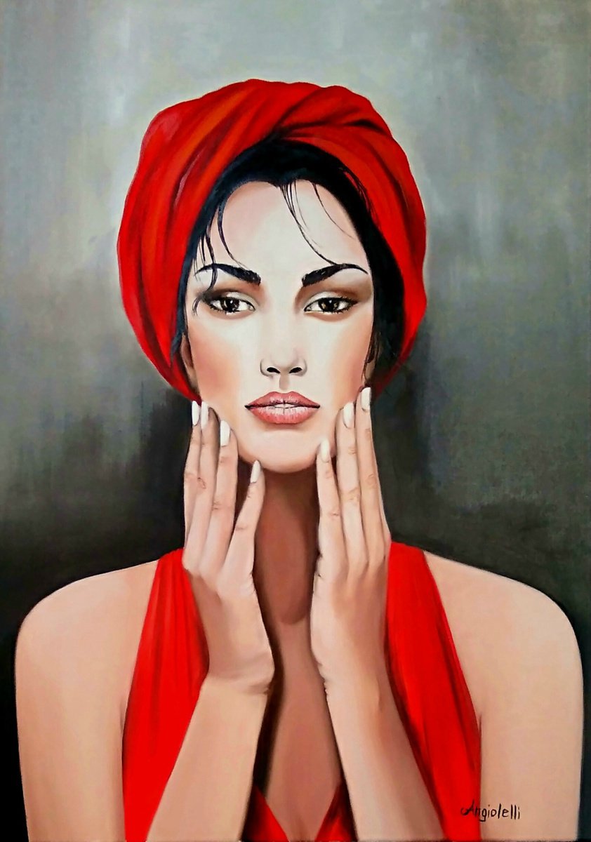 Photorealistic Portrait Oil Painting By Anna Rita Angiolelli, 20 X 28, Charm, Original Artwork