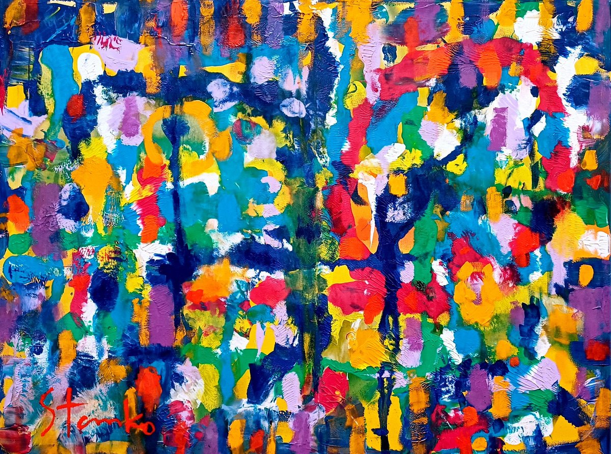 Abstract Acrylic Painting By Stanislav Bojankov, 31 X 24", Jam Session(Jazzy)-Xi, Original Artwork