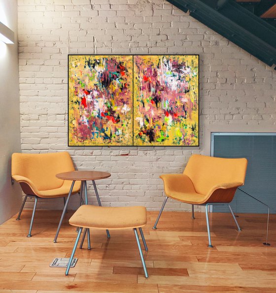 BIG SIZE Diptych abstract work TEA FOR TWO
