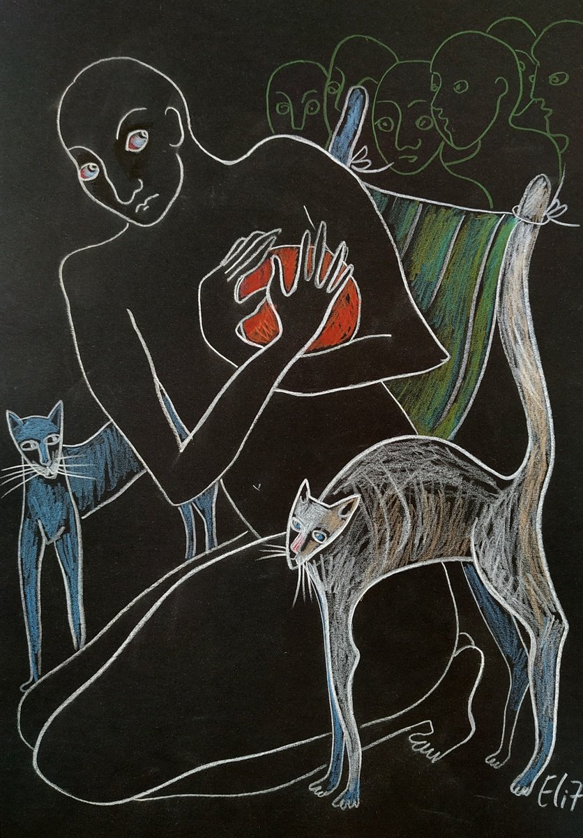 Expressive Pencil Drawing , Secret Feeling By Elisheva Nesis, 9 X 13, Artwork For Sale On Artfinder