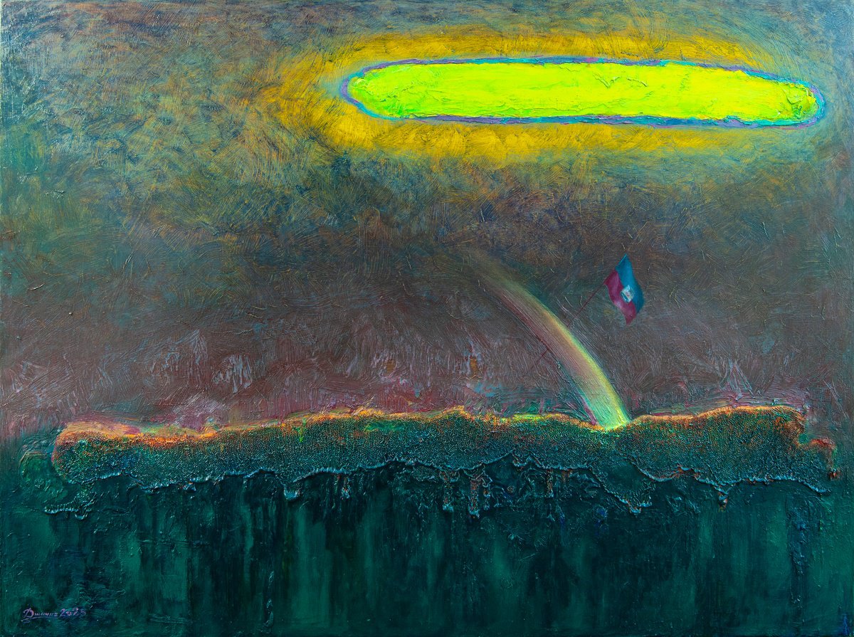 Organic Abstract Oil Painting By Mykola Dzhychka, 47 X 35", Republic Haiti, Original Artwork