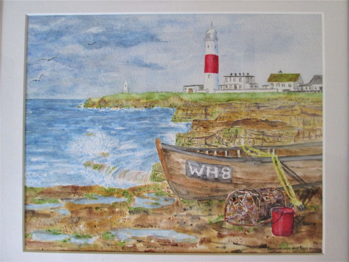Expressive Landscape Watercolour By Marjansart, 12 X 9", Portland Bill Lighthouse, Original Artwork