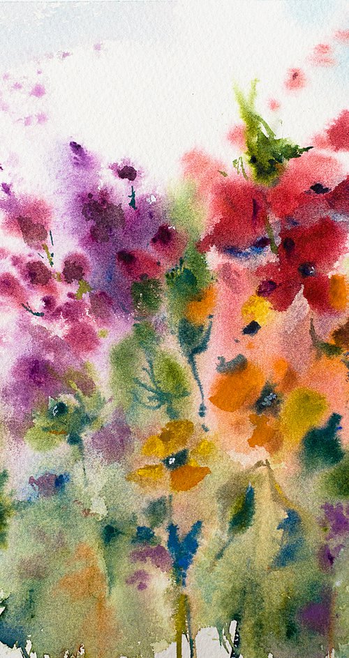 Flowers. ORIGINAL SMALL WATERCOLOR WARM flowers abstract bloom interior provence decor interior by Sasha Romm