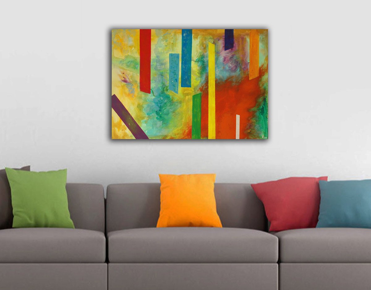 Abstract Acrylic Painting By Rumen Spasov, 39 X 28", "Lines Of Contemplation", Original Artwork