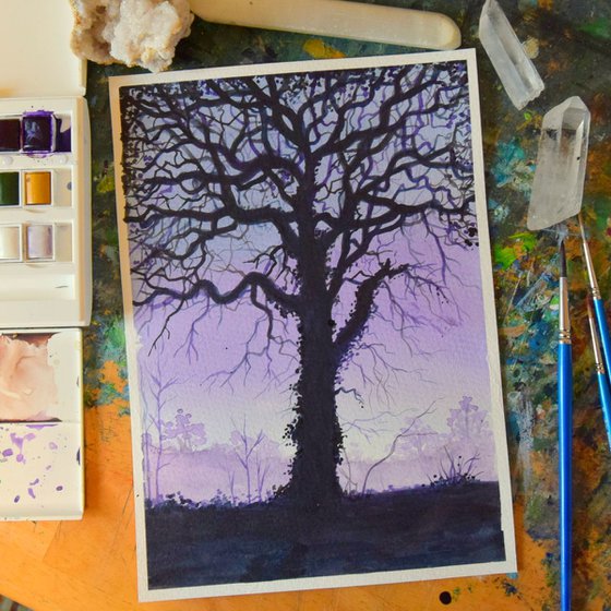 Lilac sky, Tree Silhouette