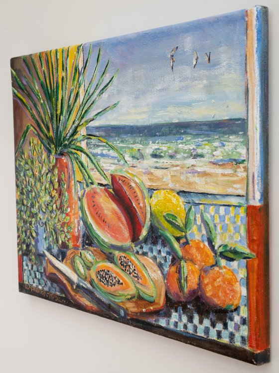 STILL LIFE WITH FRUIT AND A SEA VIEW