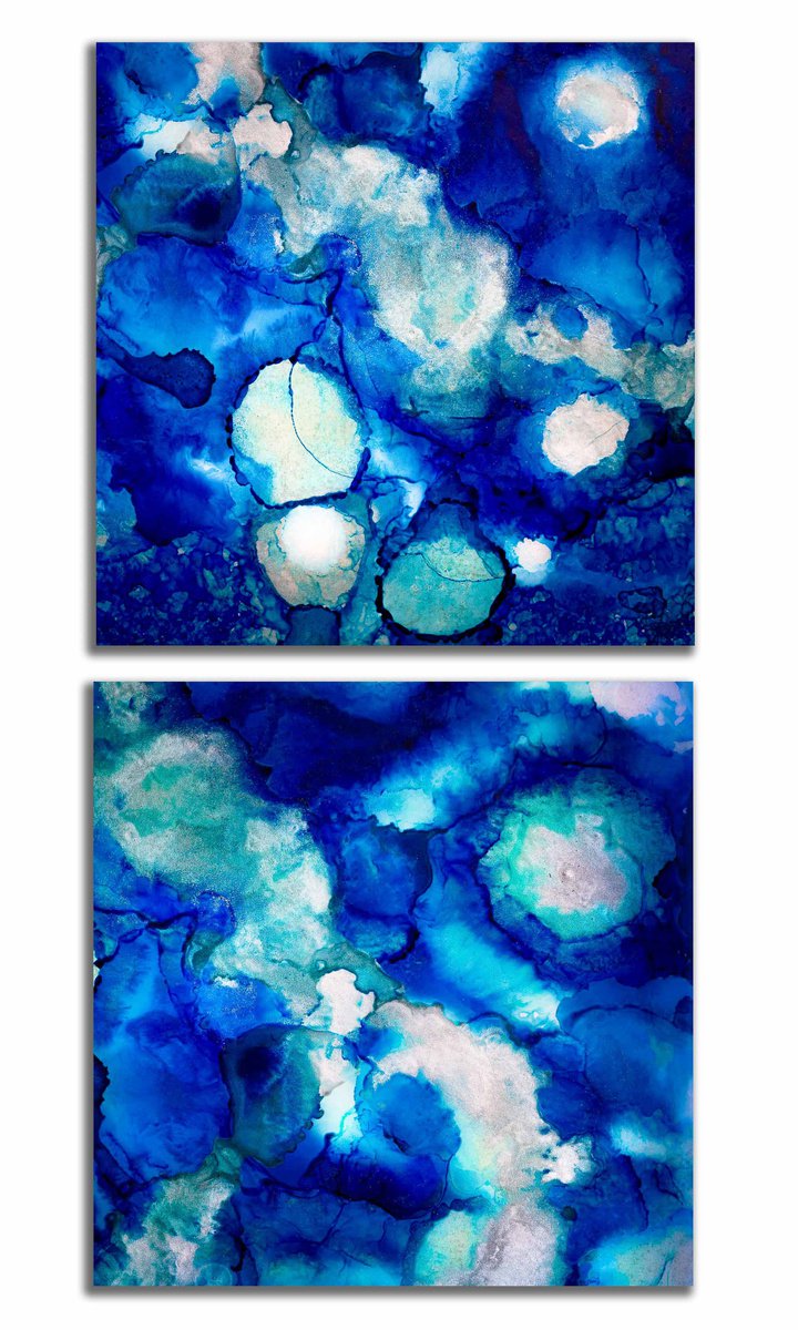 Extra Large Modern Abstract - Zaffre - Diptych on Canvas by Lynne Douglas