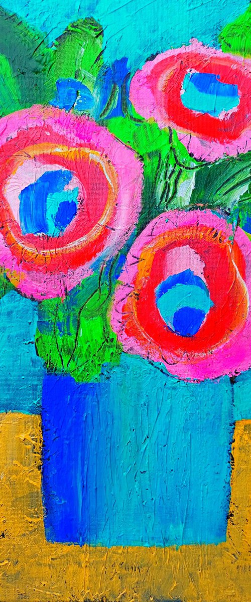 Summer Flowers in a Blue Vase by Jan Rippingham