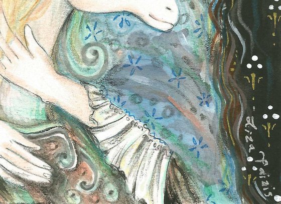 The unicorn and the maiden original unicorn painting in mixed media