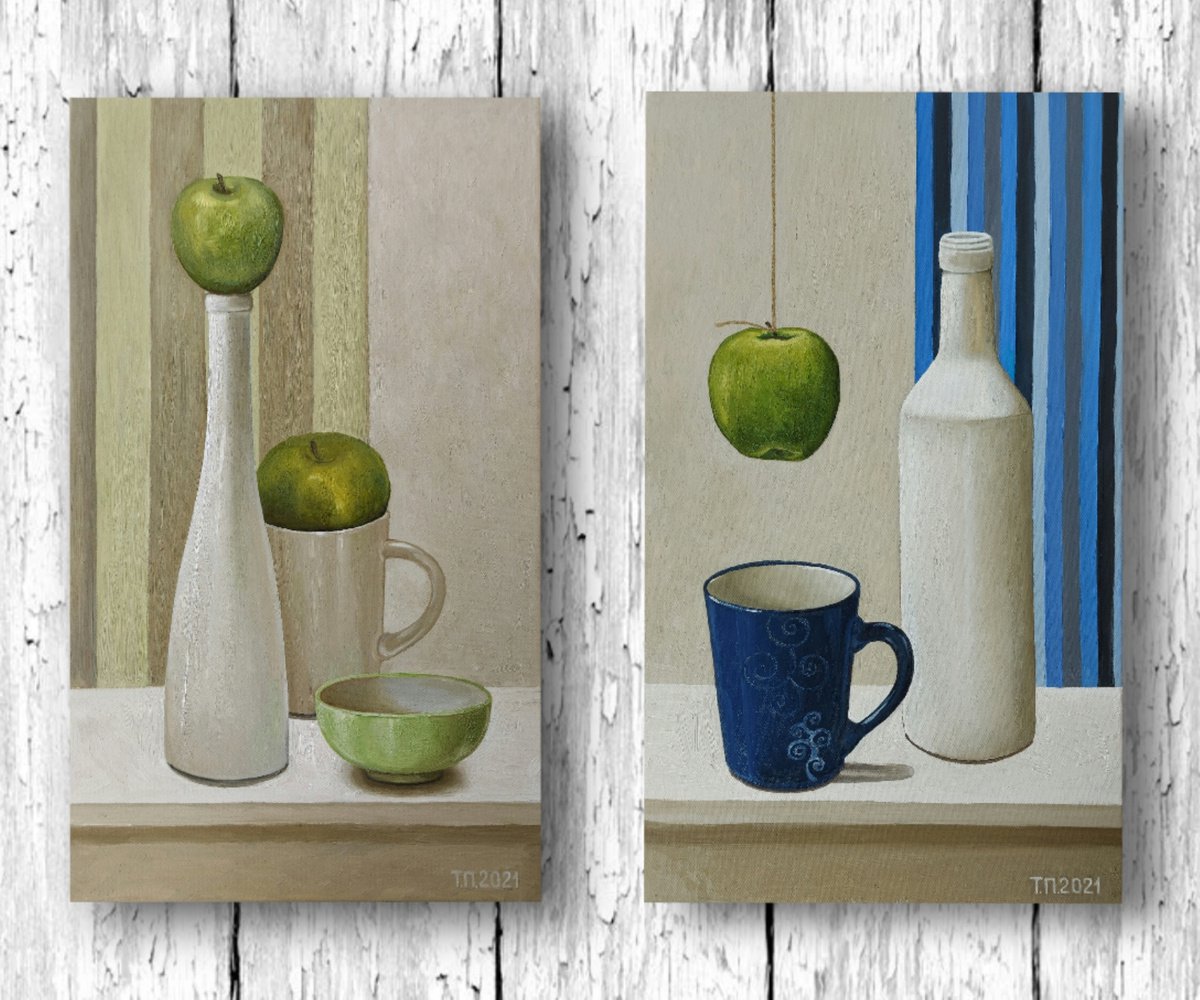 Diptych with green apples-2 by Tatiana Popova