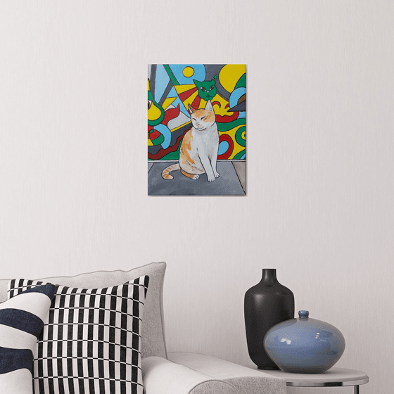 "Cat Graffiti In The City" Maximalist Modern Matisse-Inspired Original Painting