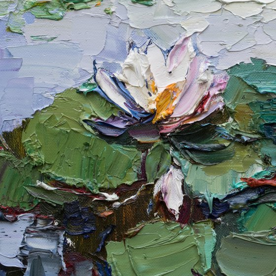 White water Lilies - Original impasto Oil painting