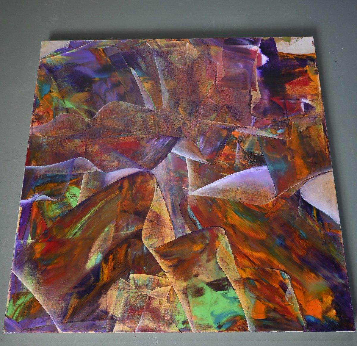 Organic Abstract Oil Painting By Giuseppe Pastore, 31 X 31, Sakura, Original Artwork