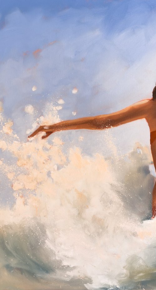 Through the Wave - Swimming Woman in Ocean by Daria Gerasimova