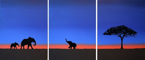 Elephants at Sunset africa animal elephant painting