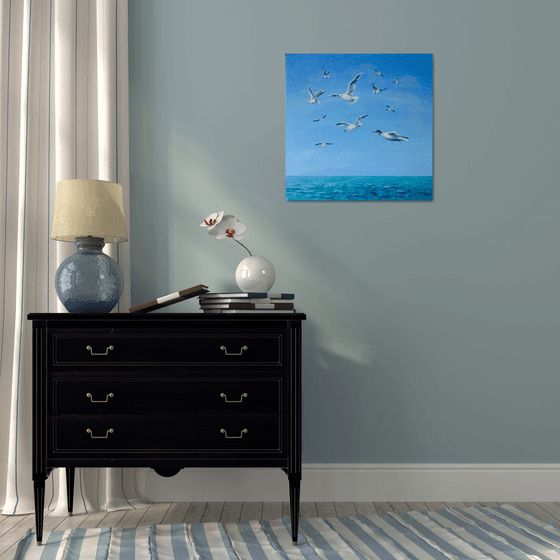 Seagulls Flying Over the Sea